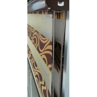 Copper brown beige color Vertical stripes with horizontal thread lines soft finished with transparent net fabric zebra blind